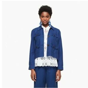 Kate Spade New York Womens Blue Broome Street Surplus Cotton Linen Jacket